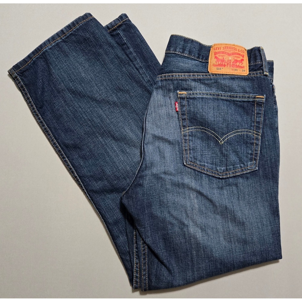 Levis 514 Men Jeans 36x29 Straight Fit Denim Medium Wash Red Tag‎